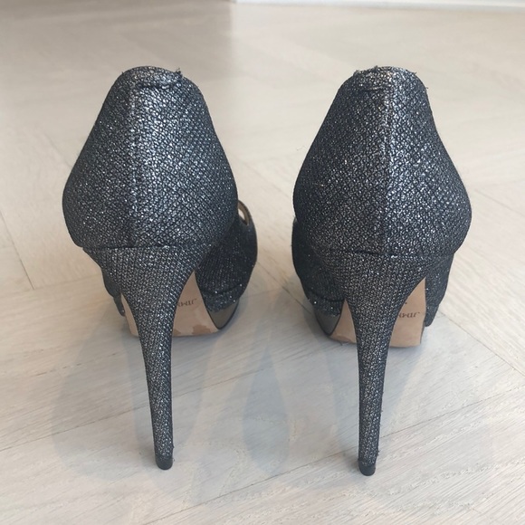 Jimmy Choo Black Sparkly High Heel Peep Toe Shoes - Picture 4 of 8